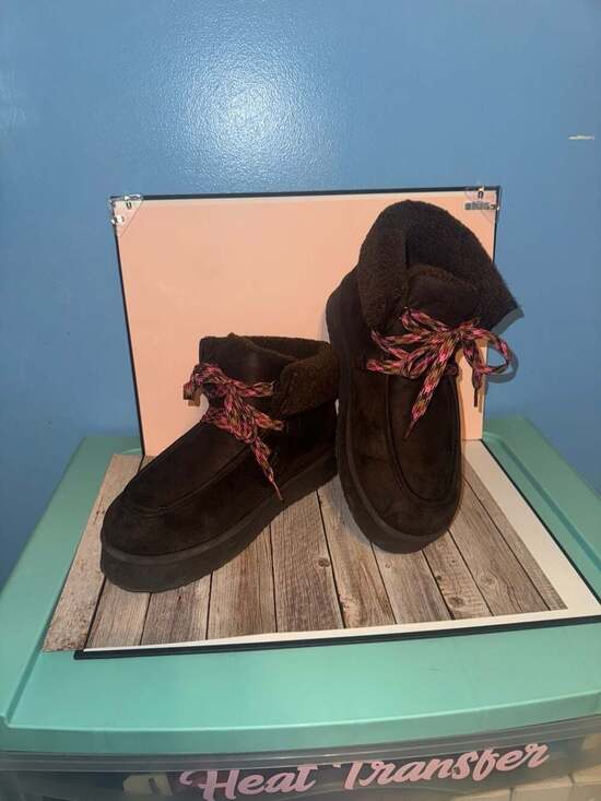 Falls Creek Shoes - Falls Creek Sloane Brown Faux Fur Lined Platform Ankle Boots Size 11